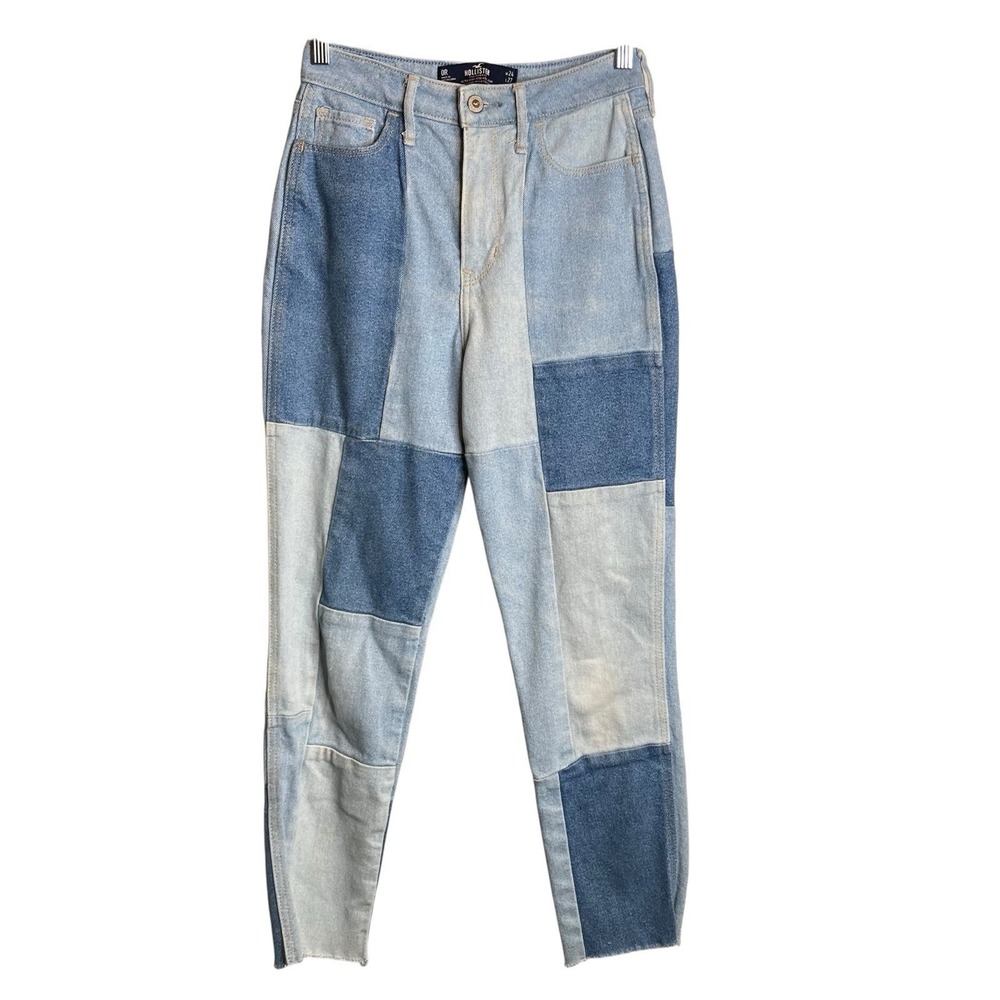 Hollister Womens Blue Patchwork Denim High Waisted Jeans Size 24 Juniors Classic